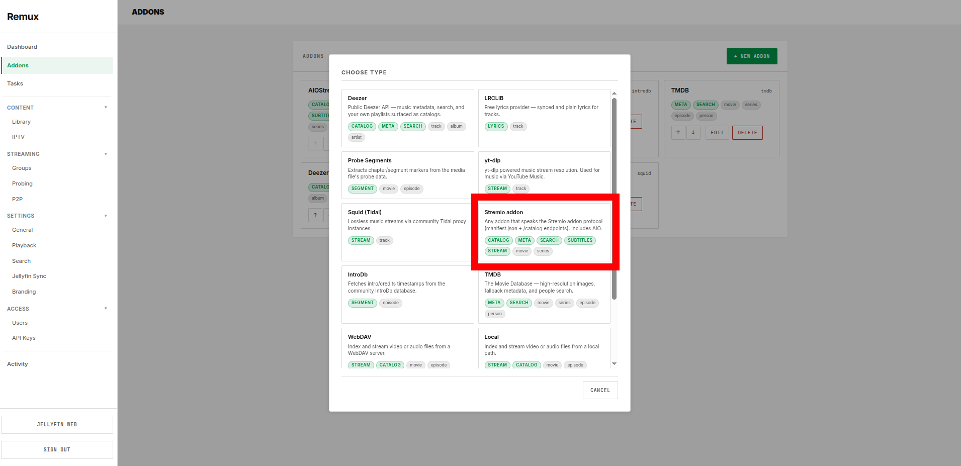 Stremio Addon Selection